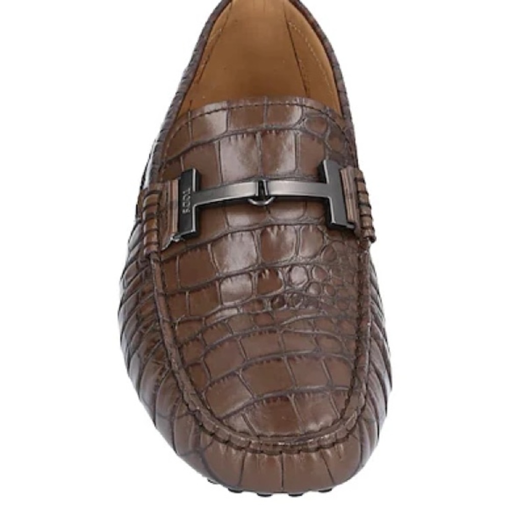 Tod's Men's Dark Brown Crocodile-Embossed Loafers size 5 UK
